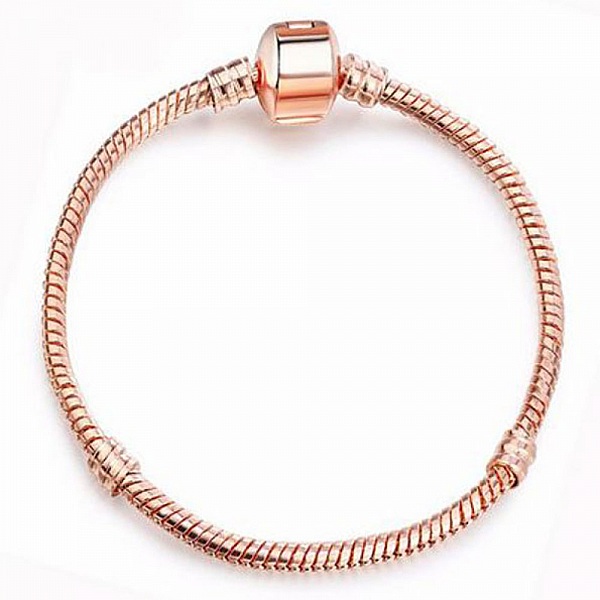 Bracelet Clip Europ&eacute;en 17cm fermoir Lisse Dor&eacute; Ros&eacute;