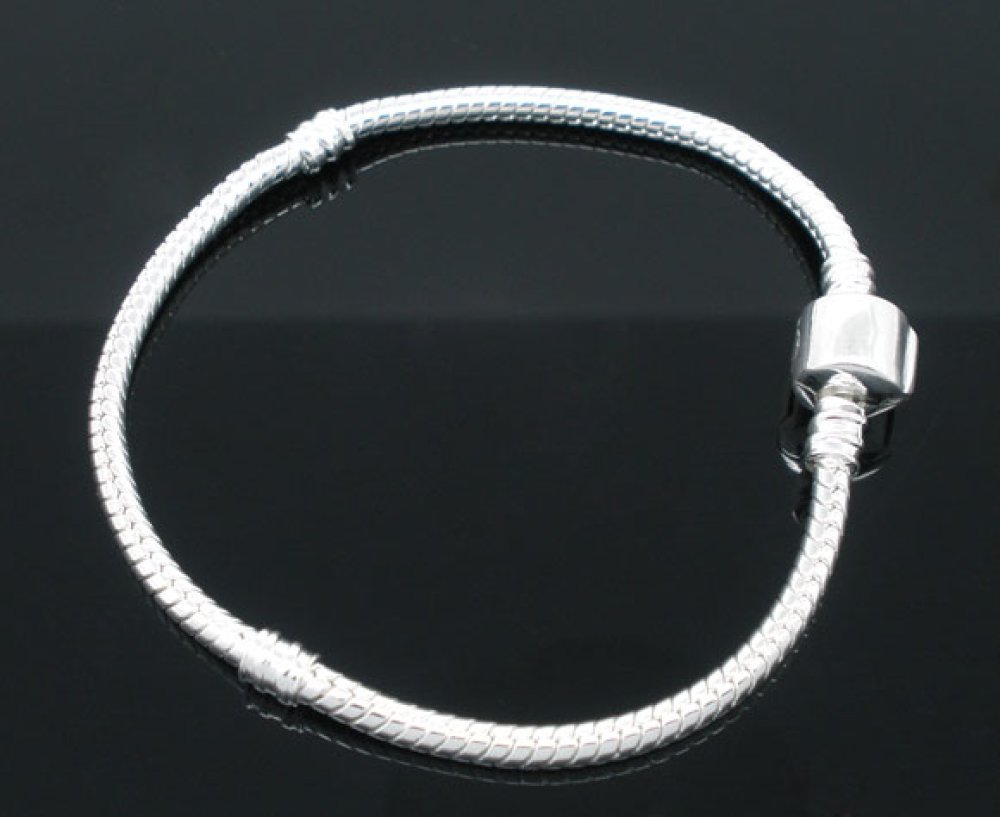 Bracelet Clip Europ&eacute;en 16 cm fermoir Lisse Plaqu&eacute; Argent 925