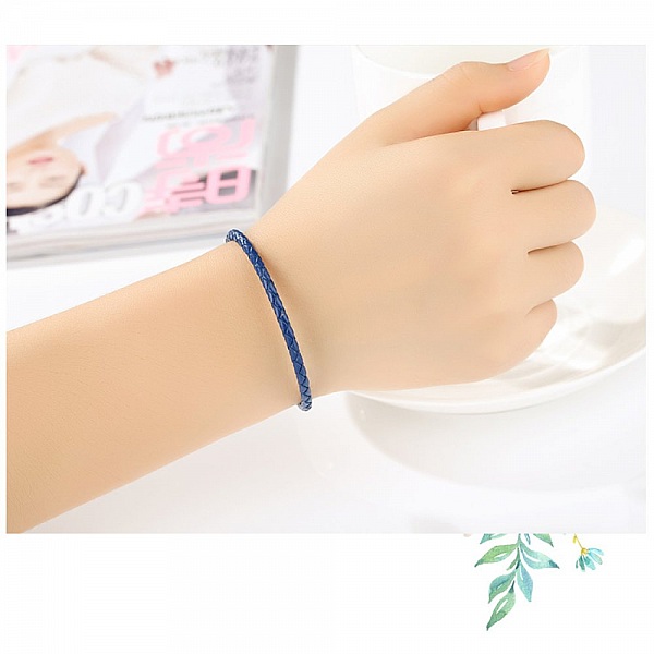Bracelet Cuir Tress&eacute; Bleu 19 cm Fermoir Clip Argent 925