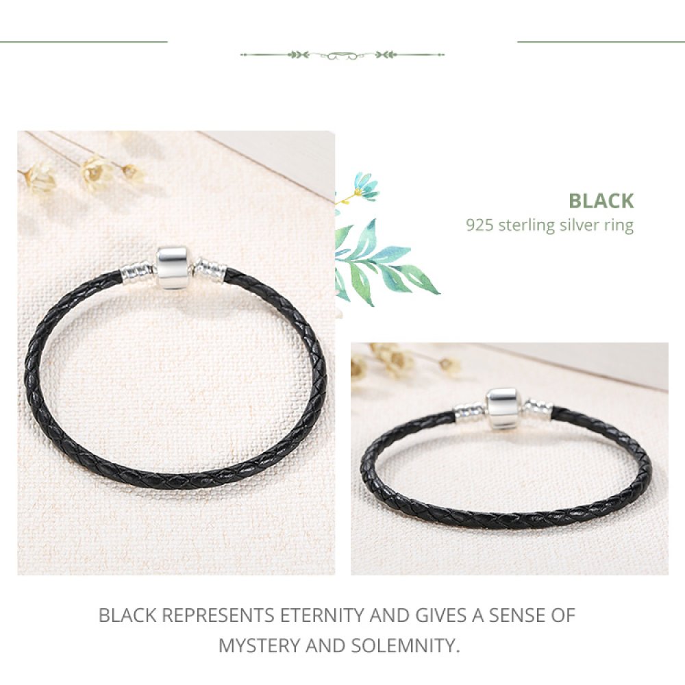 Bracelet Cuir Tress&eacute; Noir 19 cm Fermoir Clip Argent 925