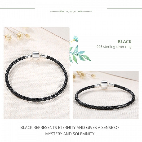 Bracelet Cuir Tress&eacute; Noir 19 cm Fermoir Clip Argent 925