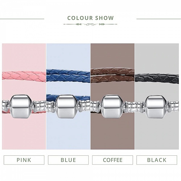 Bracelet Double Cuir Tress&eacute; Noir 36 cm Fermoir Clip Argent 925
