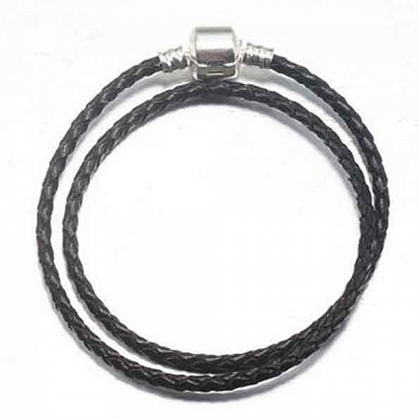 Bracelet Europ&eacute;en 2 tours tress&eacute; Clip Uni 01 18cm Noir