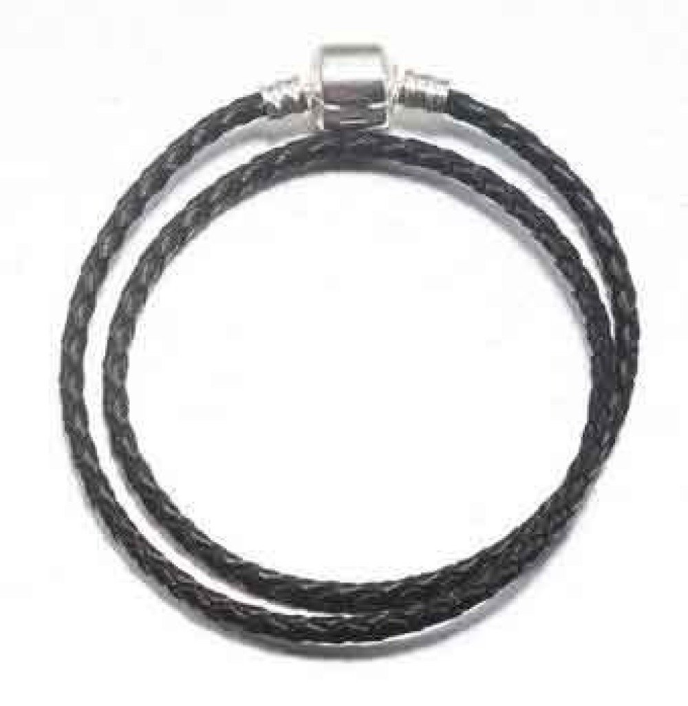 Bracelet Europ&eacute;en 2 tours tress&eacute; Clip Uni 01 19cm Noir