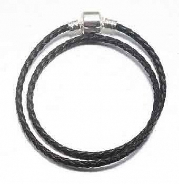 Bracelet Europ&eacute;en 2 tours tress&eacute; Clip Uni 01 19cm Noir