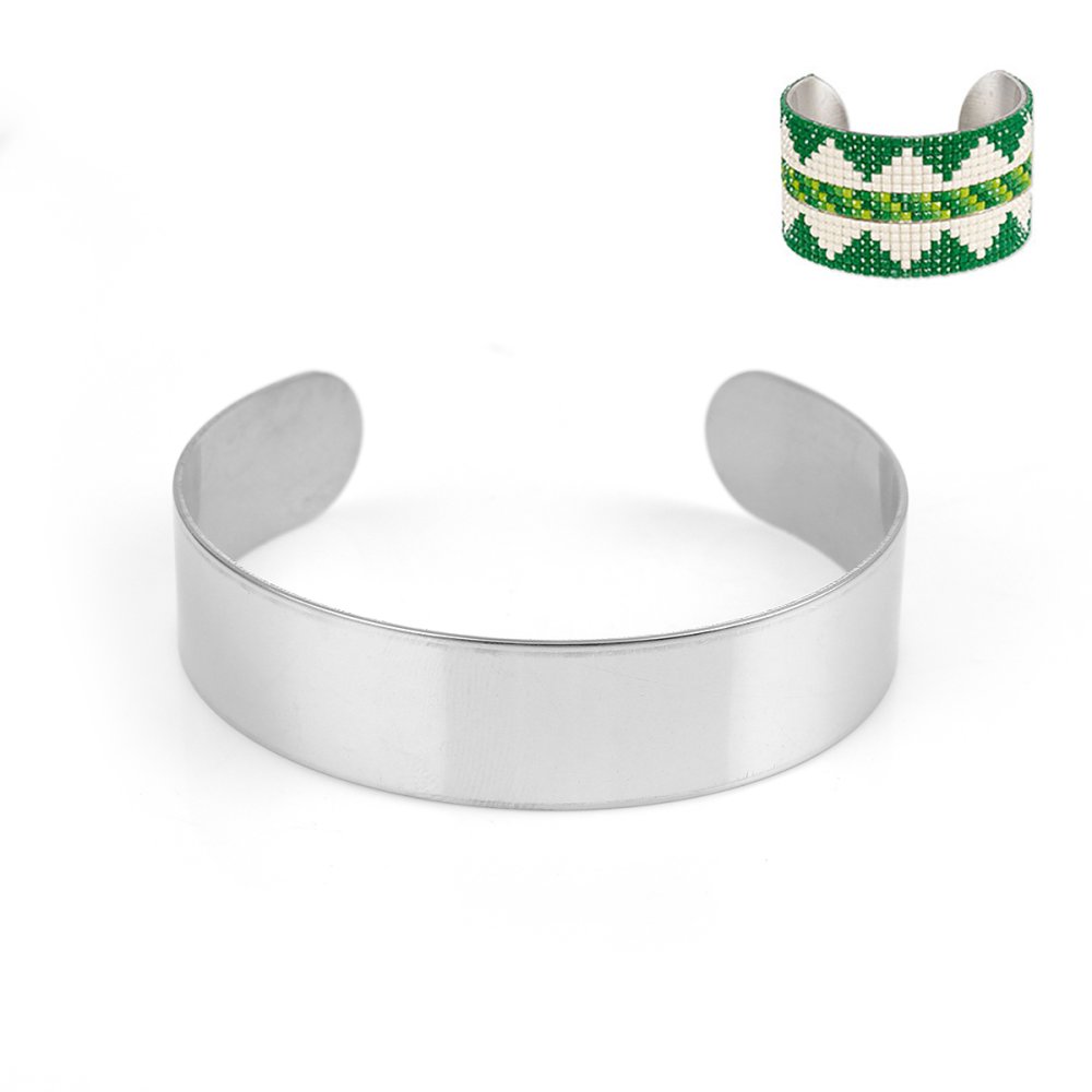 Bracelet manchette jonc 15 mm en acier inoxydable argenté.
