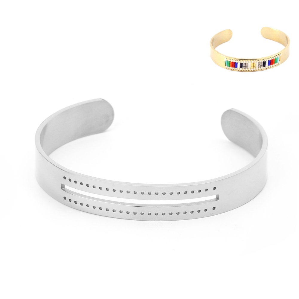 Bracelet Manchette Jonc semi ouvert 10 mm en Acier Inoxydable N&deg;07