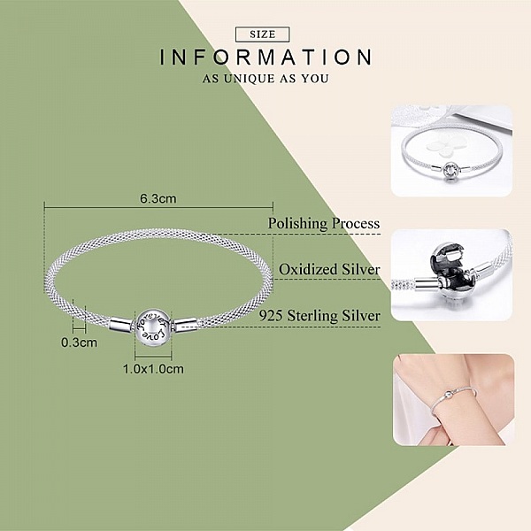 Bracelet Tiss&eacute; Argent 925 Fermoir Clip 17 cm