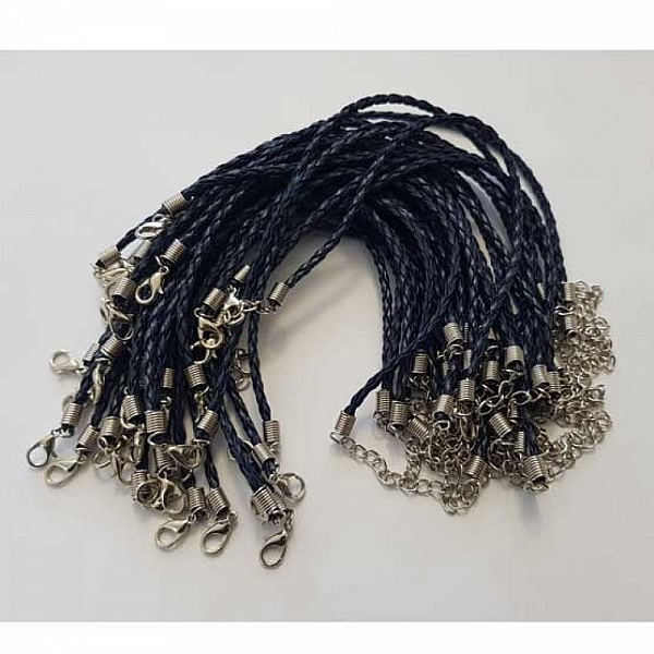 Bracelet Tress&eacute; Effet Cuir Marine 20 cm