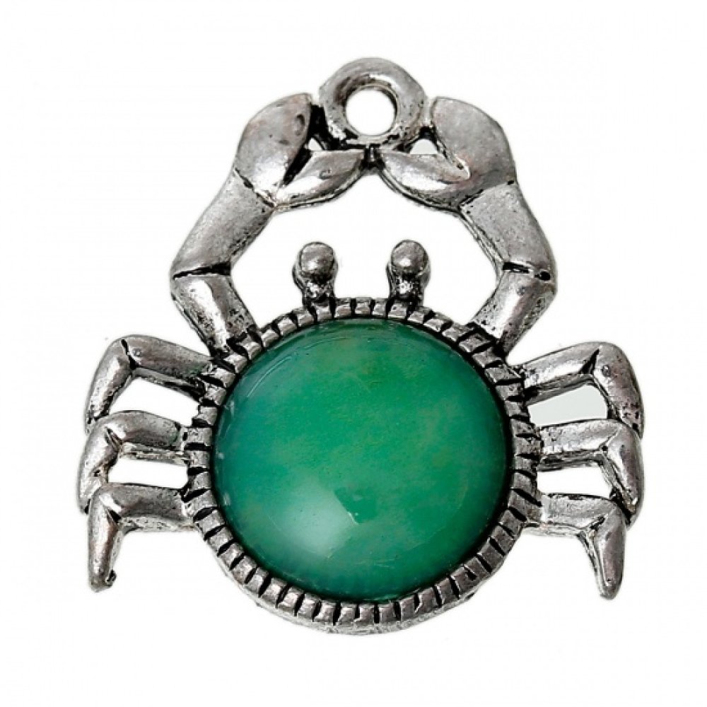 Breloque Crabe Vert Signe Zodiaque Cancer M&eacute;tal Argent&eacute; N&deg;02