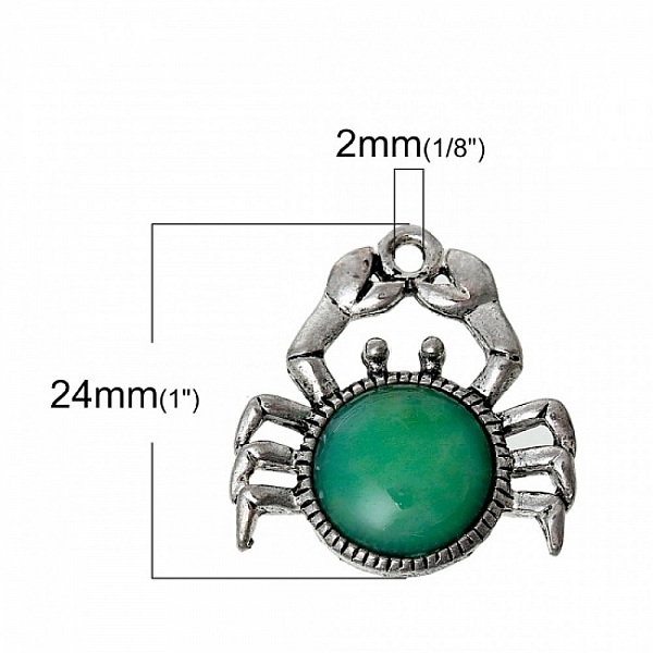 Breloque Crabe Vert Signe Zodiaque Cancer M&eacute;tal Argent&eacute; N&deg;02