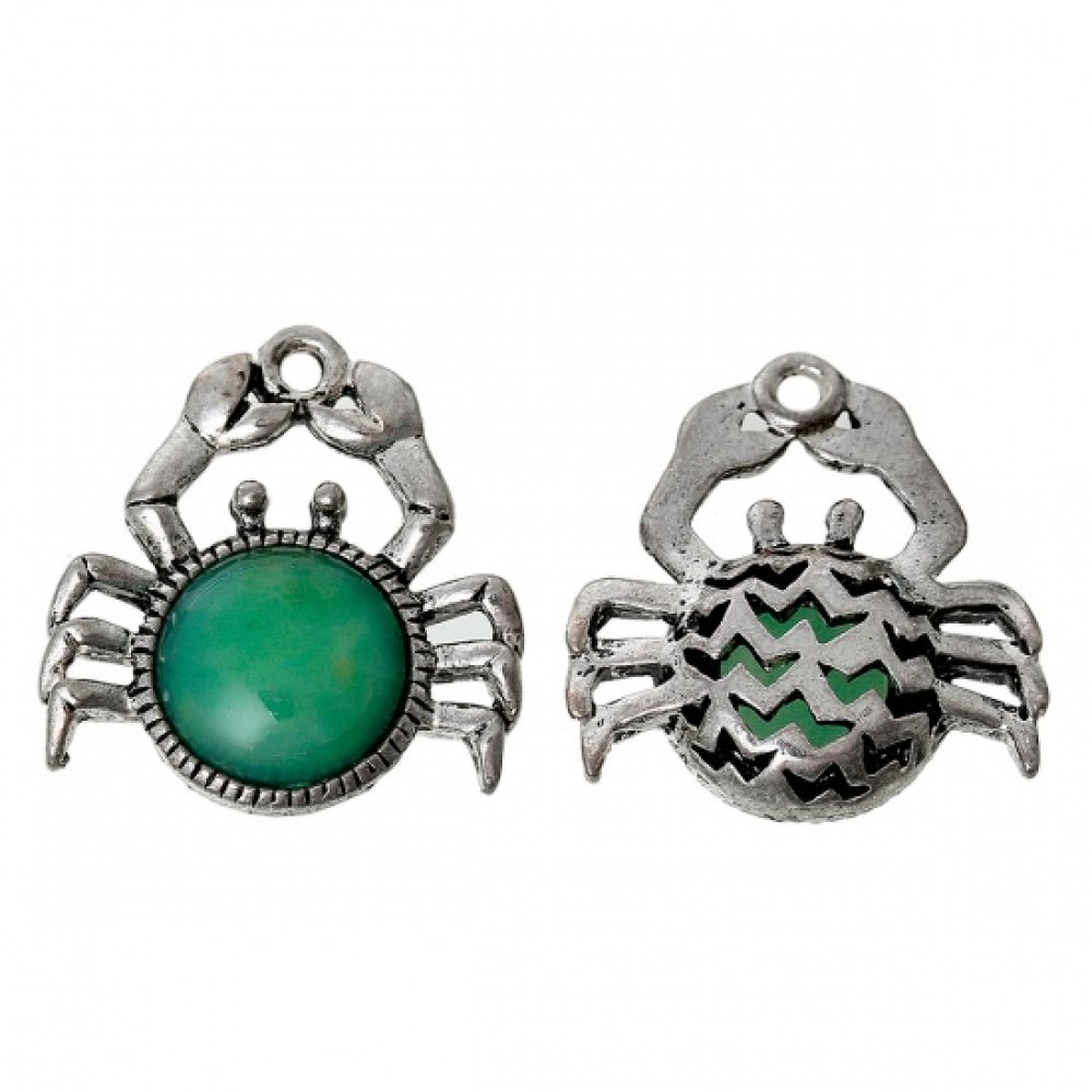 Breloque Crabe Vert Signe Zodiaque Cancer M&eacute;tal Argent&eacute; N&deg;02