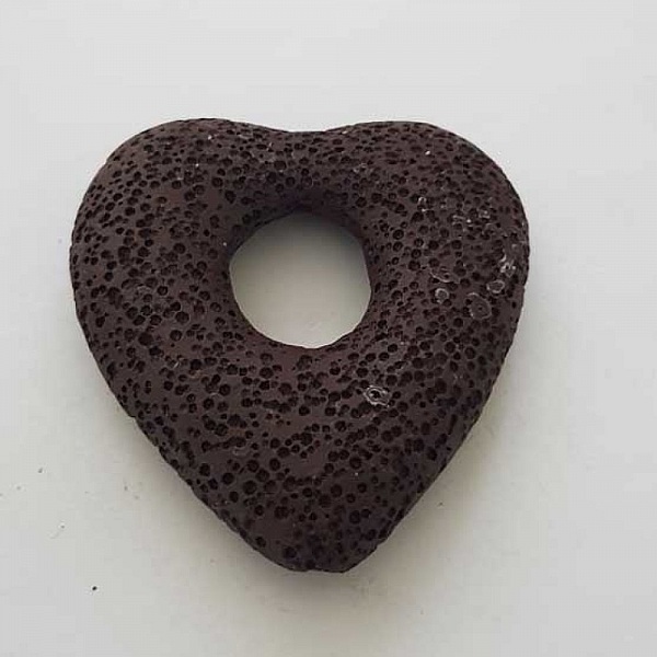 Breloque Divers N&deg;086-03 Pendentif C&oelig;ur Pierre De Lave Marron Fonc&eacute;