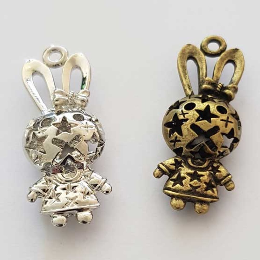 Breloque Lapin N&deg;03 Lot de 2 pi&egrave;ces
