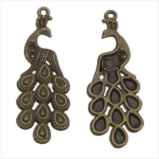 Breloque Paon en m&eacute;tal bronze-02 Pendentif Paon 