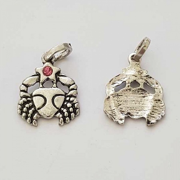 Breloque Signe Zodiaque Cancer M&eacute;tal Argent&eacute; N&deg;03 avec strass
