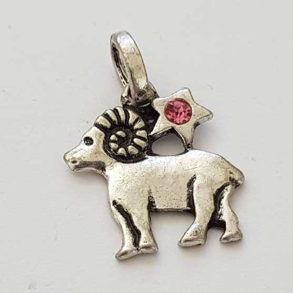Breloque Signe Zodiaque B&eacute;lier M&eacute;tal Argent&eacute; N&deg;03 avec strass