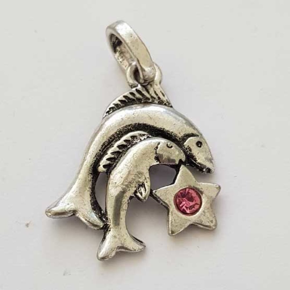 Breloque Signe Zodiaque Poisson M&eacute;tal Argent&eacute; N&deg;03 avec strass