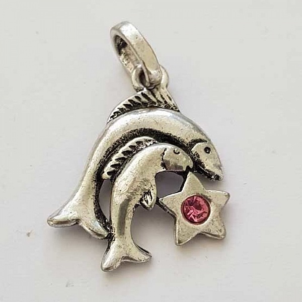 Breloque Signe Zodiaque Poisson M&eacute;tal Argent&eacute; N&deg;03 avec strass