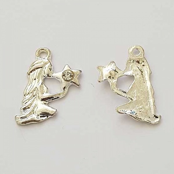 Breloque Signe Zodiaque Vierge M&eacute;tal Argent&eacute; N&deg;04 avec strass