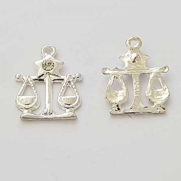 Breloque Signe Zodiaque Balance M&eacute;tal Argent&eacute; N&deg;04 avec strass