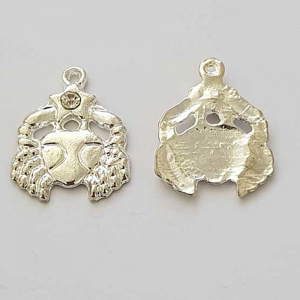Breloque Signe Zodiaque Cancer M&eacute;tal Argent&eacute; N&deg;04 avec strass