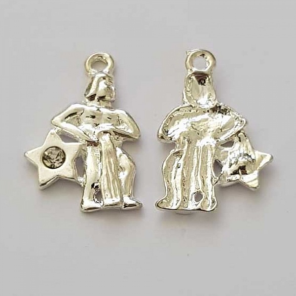 Breloque Signe Zodiaque Verseau M&eacute;tal Argent&eacute; N&deg;04 avec strass
