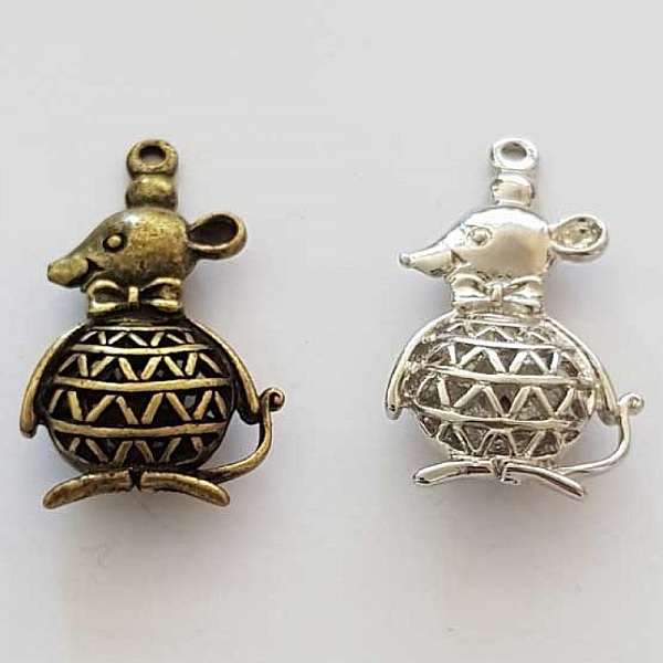 Breloque Souris N&deg;02 Lot de 2 pi&egrave;ces Argent et Bronze