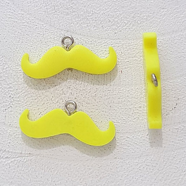 Breloque pendentif Moustache N&deg;10 Jaune fluo