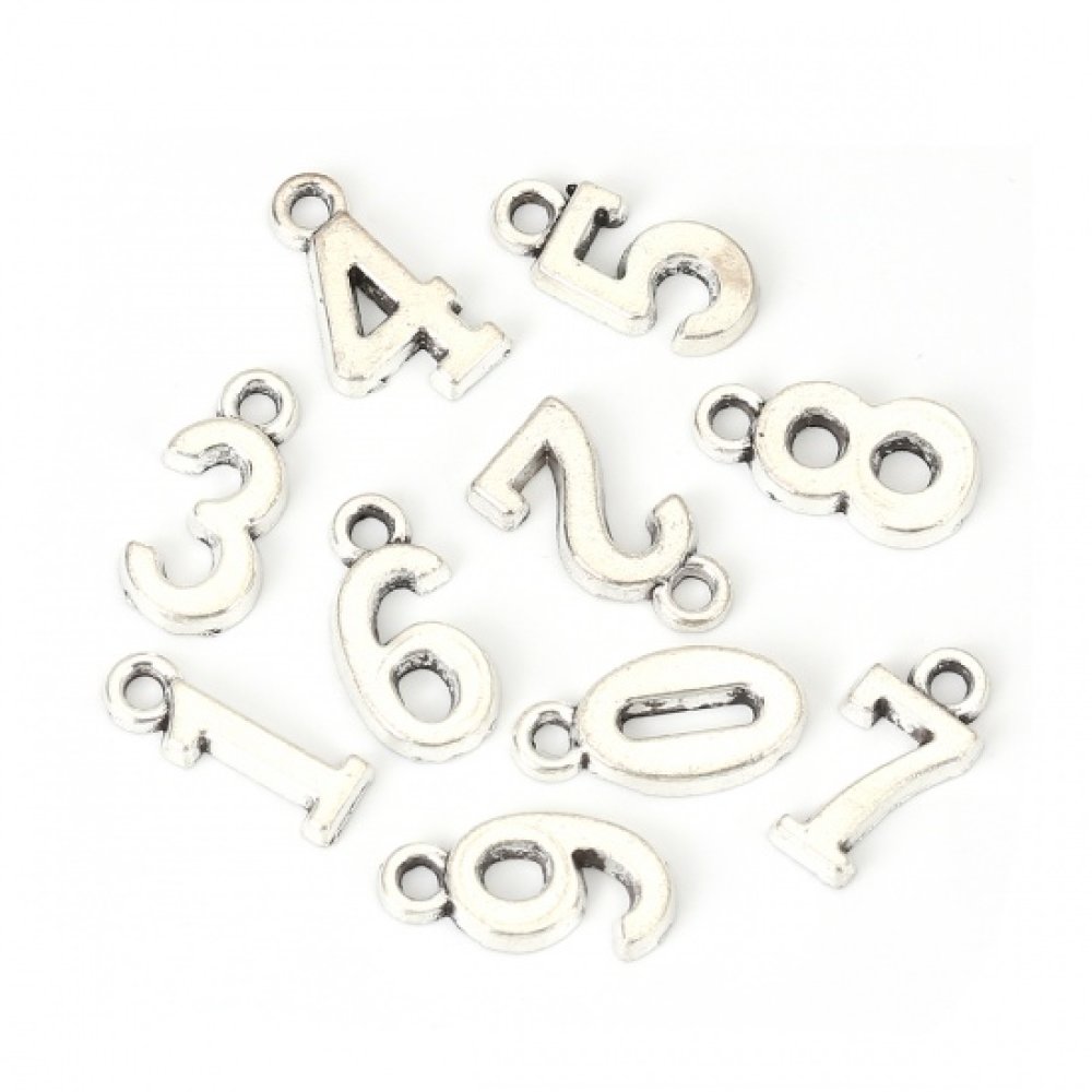Breloque pendentif chiffre Argent lot 10 pi&egrave;ces de 0 &agrave; 9