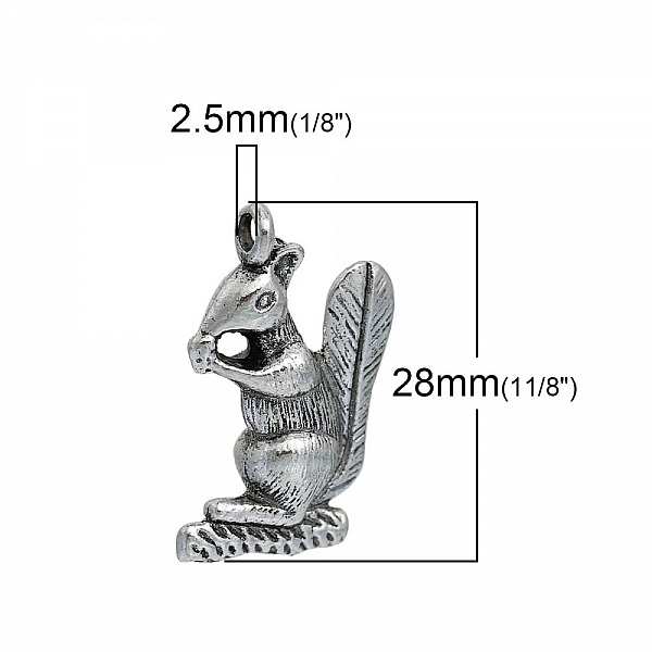 Breloque &eacute;cureuil 3D Argent N&deg;01 27 X 17 mm