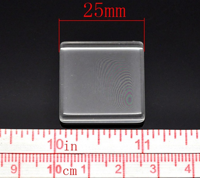 Cabochon Carr&eacute; 25 x 25 mm en verre Tuile transparent N&deg;29