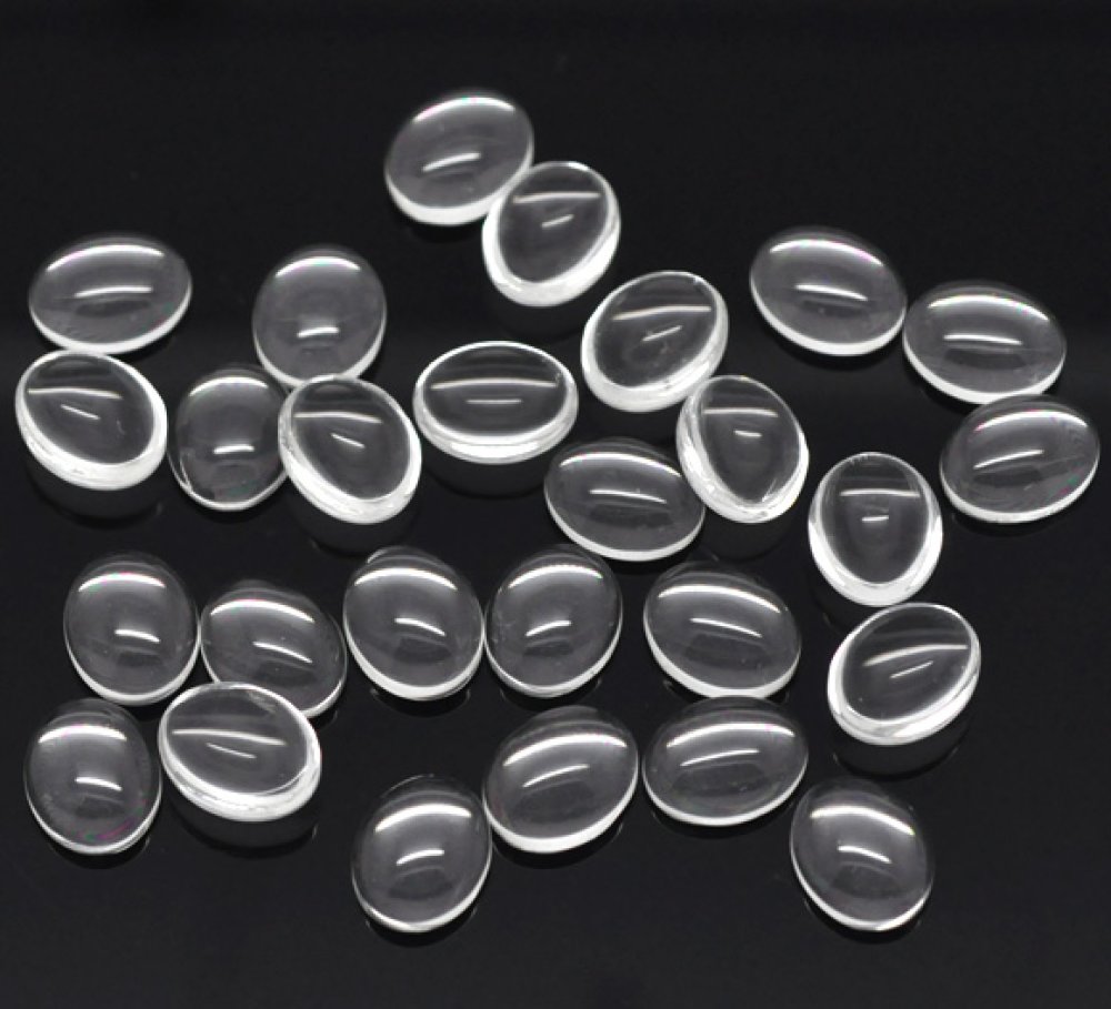 Cabochon Ovale 08 x 10 mm en verre loupe transparent N&deg;15 par 2 pi&egrave;ces