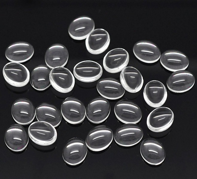 Cabochon Ovale 08 x 10 mm en verre loupe transparent N&deg;15 par 2 pi&egrave;ces