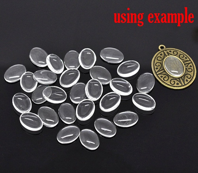 Cabochon Ovale 10 x 14 mm x 2 pi&egrave;ces en verre loupe transparent N&deg;16