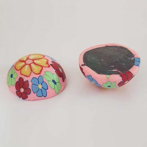 Cabochon p&acirc;te polym&egrave;re 30 mm Fleur Rose N&deg;03