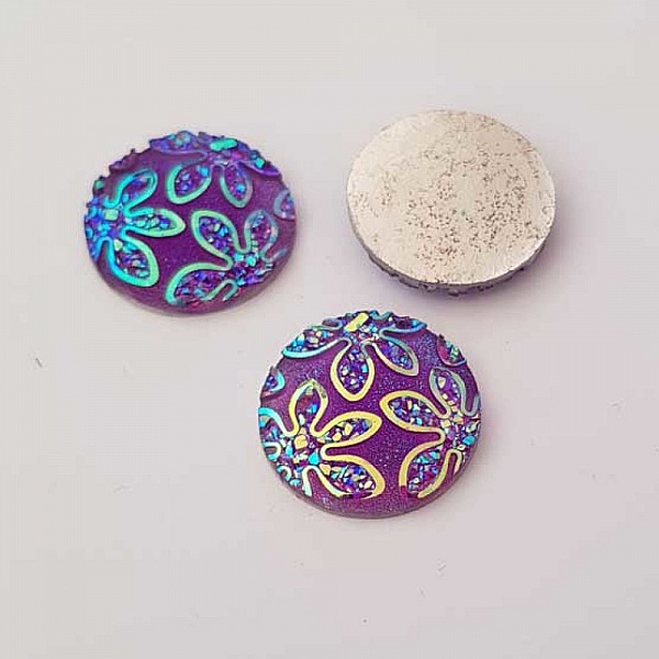 Cabochons N&deg;04 motif fleur r&eacute;sine 20 mm
