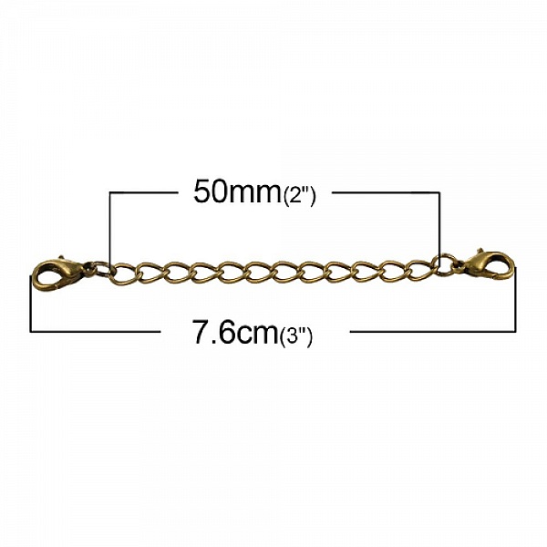Cha&icirc;ne d'Extension pour Collier Bracelet Bronze avec 2 Fermoirs Mousquetons