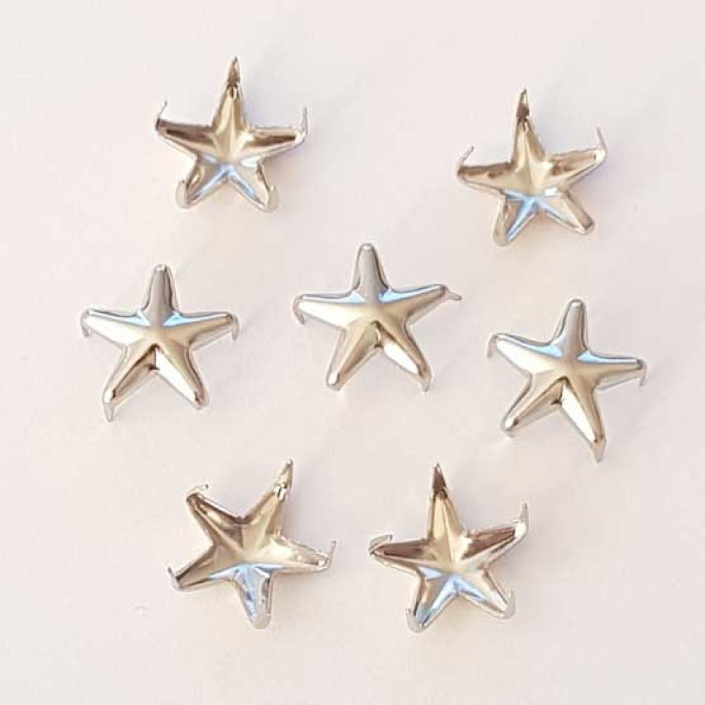Clous rivet &agrave; griffes Etoile 15 mm Argent 10 pi&egrave;ces
