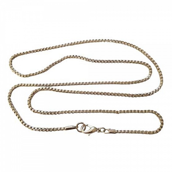 Collier chaine carr&eacute; M&eacute;tal Argent&eacute; N&deg;01 de 72 cm