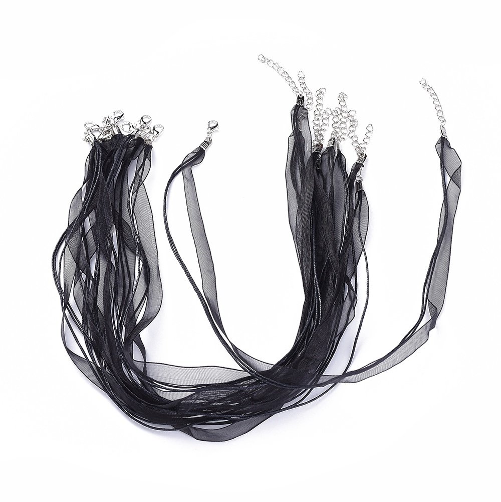 Collier ruban organza N&deg;04 et cordon enduit cir&eacute; noir