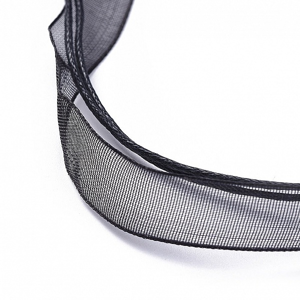 Collier ruban organza N&deg;04 et cordon enduit cir&eacute; noir