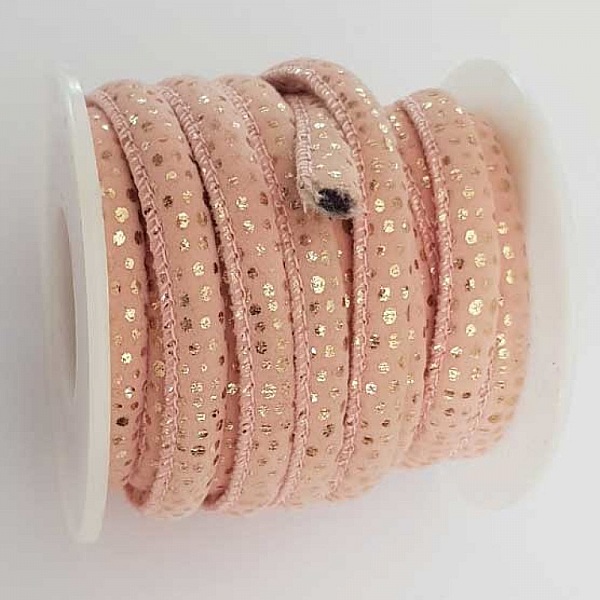 Cordon Rond 6 mm Rose et Petits Pois Dor&eacute;