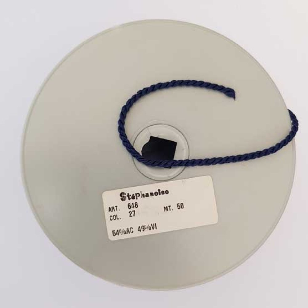 Cordon Rond Tress&eacute; 3 mm Bleu Fonc&eacute; N&deg;02