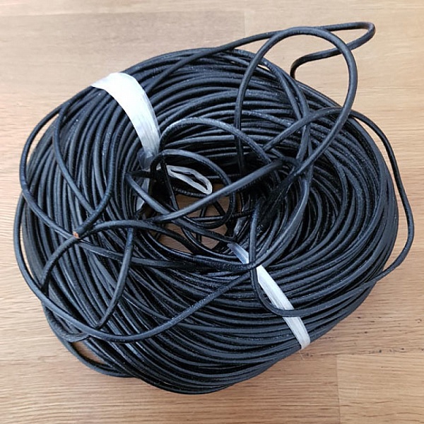 Cordon rond cuir lisse Noir 3.2 mm au centim&egrave;tre