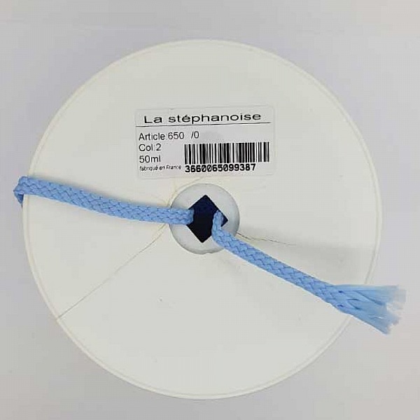 Cordon tress&eacute; 06 mm Bleu ciel x 1 m&egrave;tre