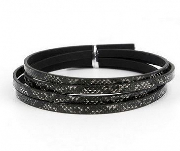 Cuir 05 mm Noir dessin peau de serpent 1 m&egrave;tre