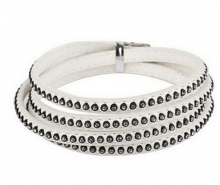 Cuir 06 mm Blanc incrust&eacute; de cristaux en strass 1 m&egrave;tre