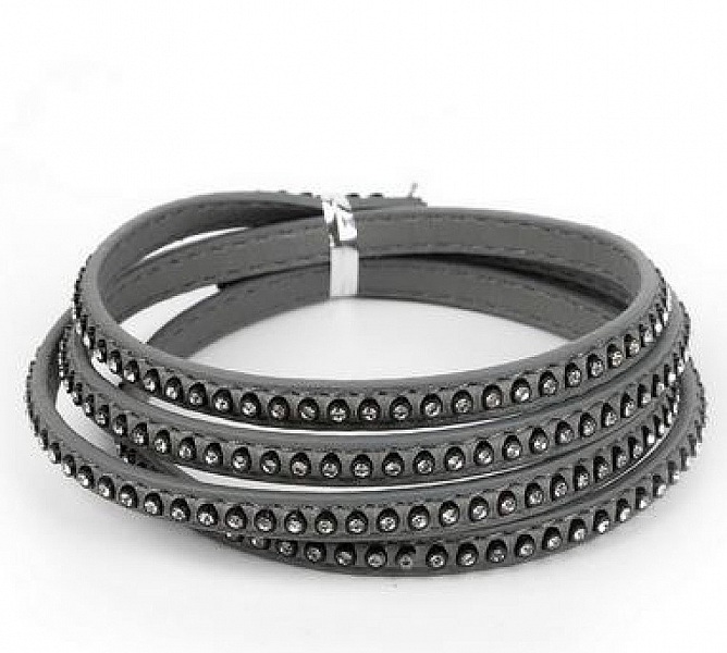 Cuir 06 mm Gris incrust&eacute; de cristaux en strass 1 m&egrave;tre