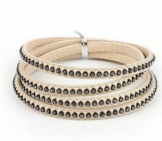 Cuir 06 mm Ivoire incrust&eacute; de cristaux en strass 1 m&egrave;tre